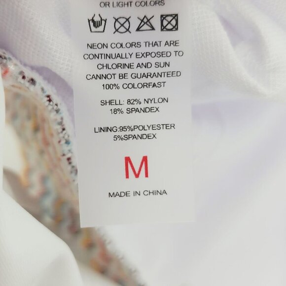 White Two-Piece Bikini Set Swimsuit Multicolor Zigzag Waistband Size M Womens - Picture 3 of 5